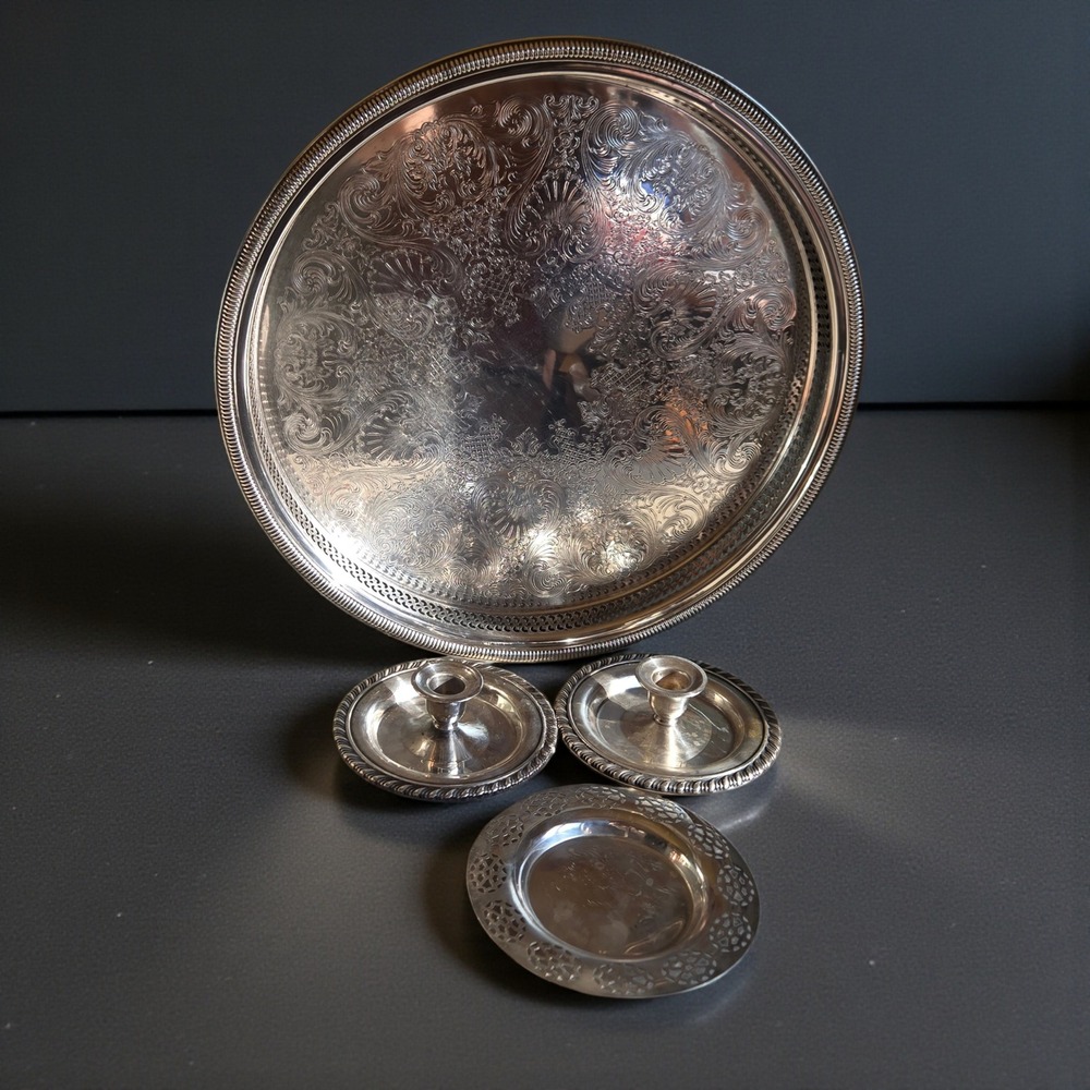 Oneida International Silver Co. Tray‎ Candle Stick Holder 4 Piece Set